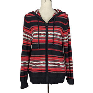 LAUREN Ralph Lauren Active Zipper Hooded Fair Isle Sweater Black, Red, Gray